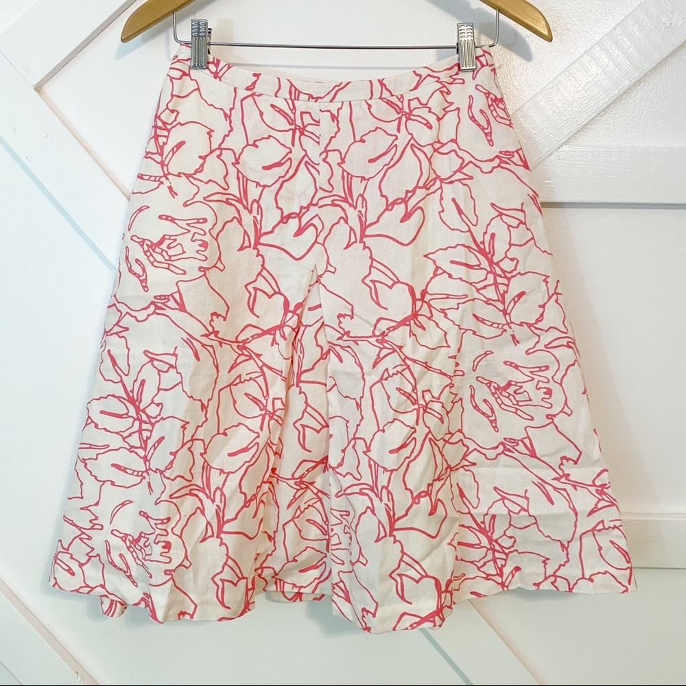 Buyfun Floral Printed Mini Pleated Skirt White Pink Sz M